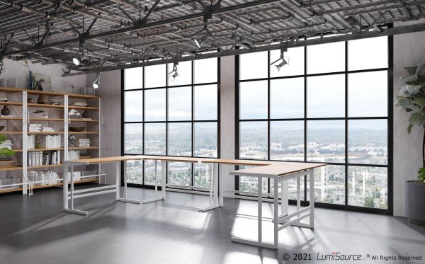 Roman Industrial White Metal and Bamboo L Shaped Desk 2