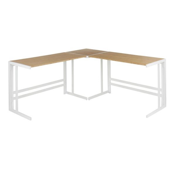 Roman Industrial White Metal and Bamboo L Shaped Desk 5