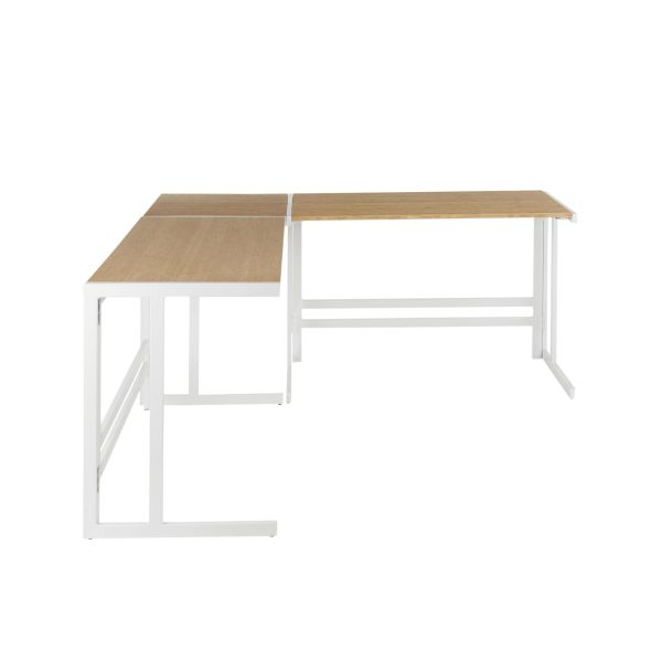 Roman Industrial White Metal and Bamboo L Shaped Desk 6