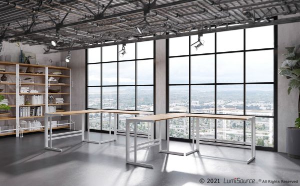 Roman Industrial White Metal and Bamboo L Shaped Desk