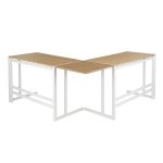 Roman Industrial White Metal and Bamboo L-Shaped Desk 18 Roman Industrial White Metal and Bamboo L-Shaped Desk