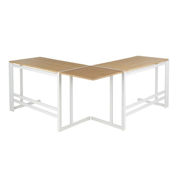 Roman Industrial White Metal and Bamboo L Shaped Desk 7