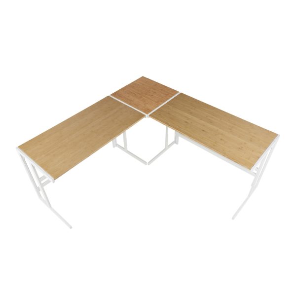 Roman Industrial White Metal and Bamboo L Shaped Desk 8