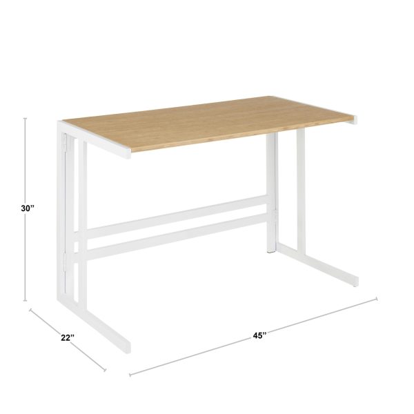 Roman Industrial White Metal and Bamboo Office Desk 10