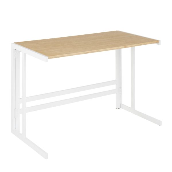 Roman Industrial White Metal and Bamboo Office Desk 4