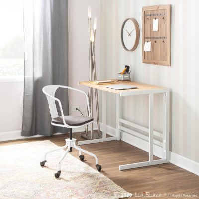 Roman Industrial White Metal and Bamboo Office Desk