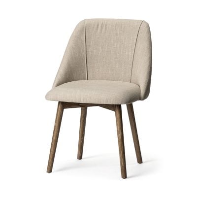 Ronald I Cream Fabric Wrap Brown Wooden Base Dining Chair