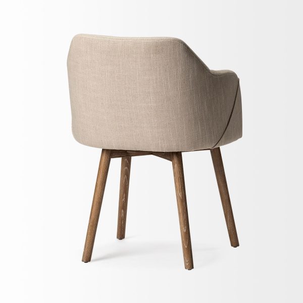 Ronald II Cream Fabric Wrap Brown Wooden Base Dining Chair 4