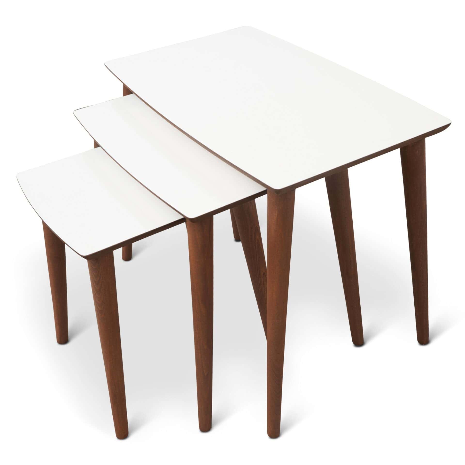 Cream Wood Nesting End Tables Mid-Century Modern (Set of 3) 1 Cream Wood Nesting End Tables Mid-Century Modern (Set of 3)