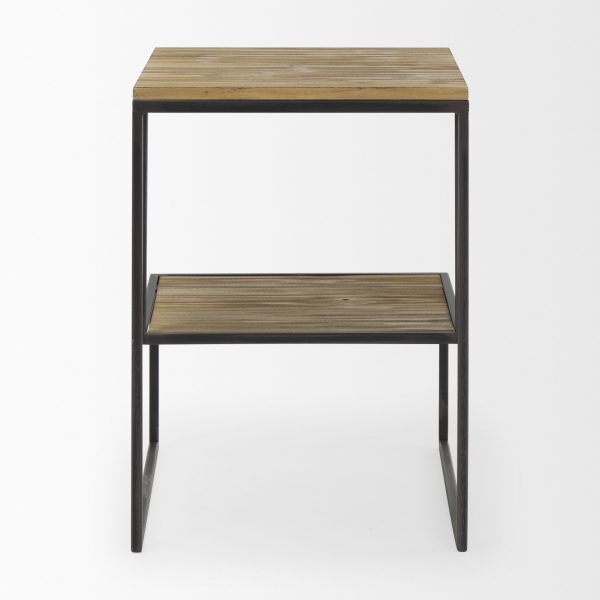 Ronin 22H Square 2 Tier Wood w Black Metal Accent Table 4