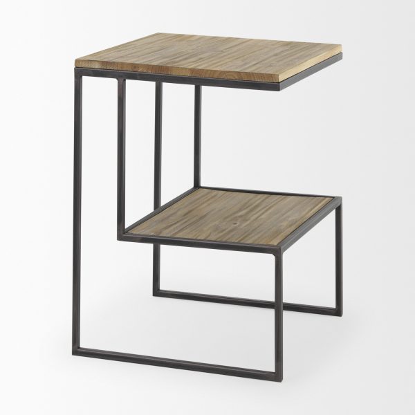 Ronin 22H Square 2 Tier Wood w Black Metal Accent Table 5