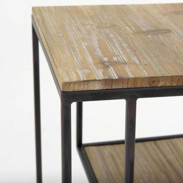 Ronin 22H Square 2 Tier Wood w Black Metal Accent Table 7