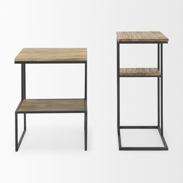 Ronin 25H Rectangle 2 Tier Wood w Black Metal Accent Table 10