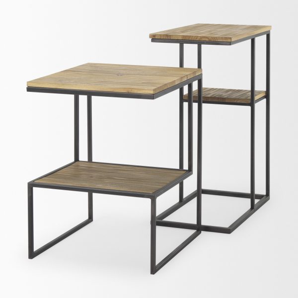 Ronin 25H Rectangle 2 Tier Wood w Black Metal Accent Table 11