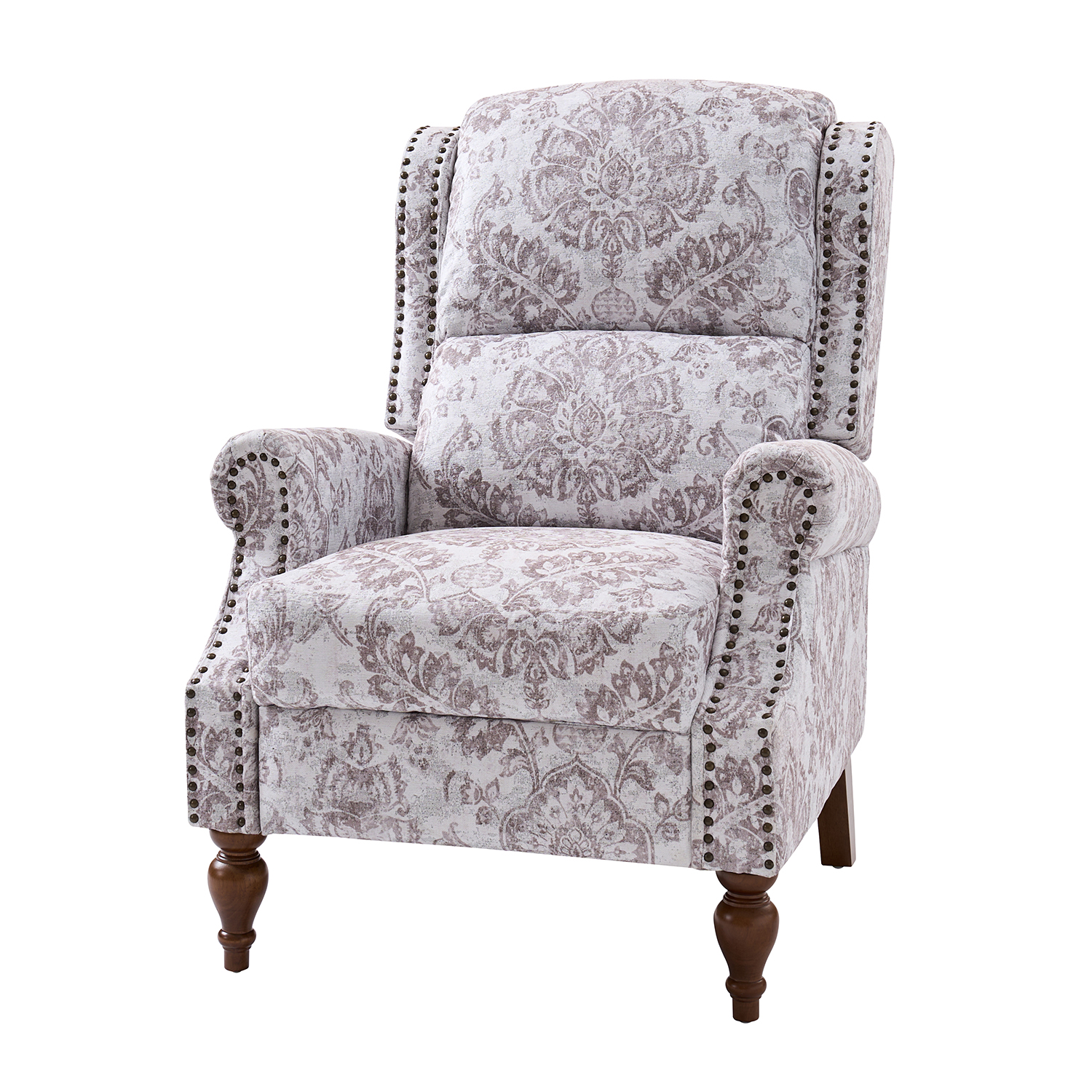 Rosalie Beige Chenille Wingback Nailhead Trim Manual Recliner 2 Rosalie Beige Chenille Wingback Nailhead Trim Manual Recliner - Image 2