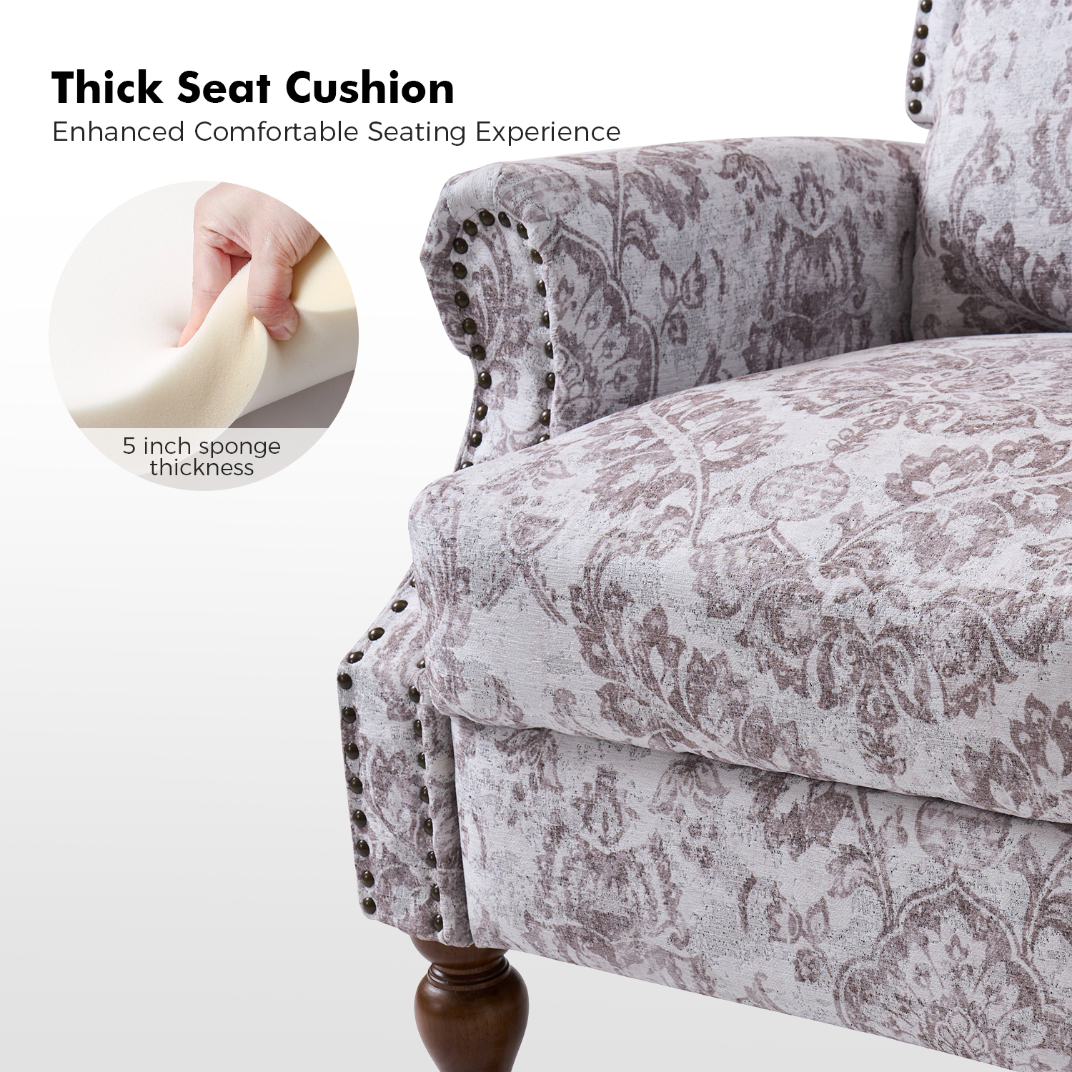 Rosalie Beige Chenille Wingback Nailhead Trim Manual Recliner 5 Rosalie Beige Chenille Wingback Nailhead Trim Manual Recliner - Image 5