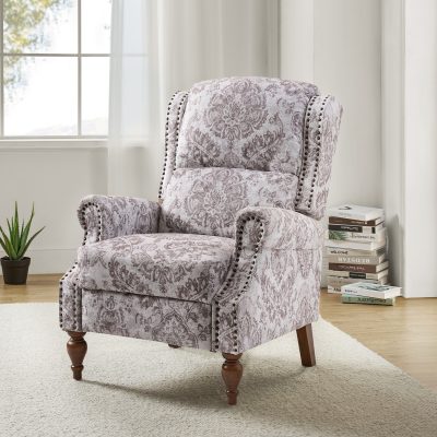 Rosalie Beige Chenille Wingback Nailhead Trim Manual Recliner