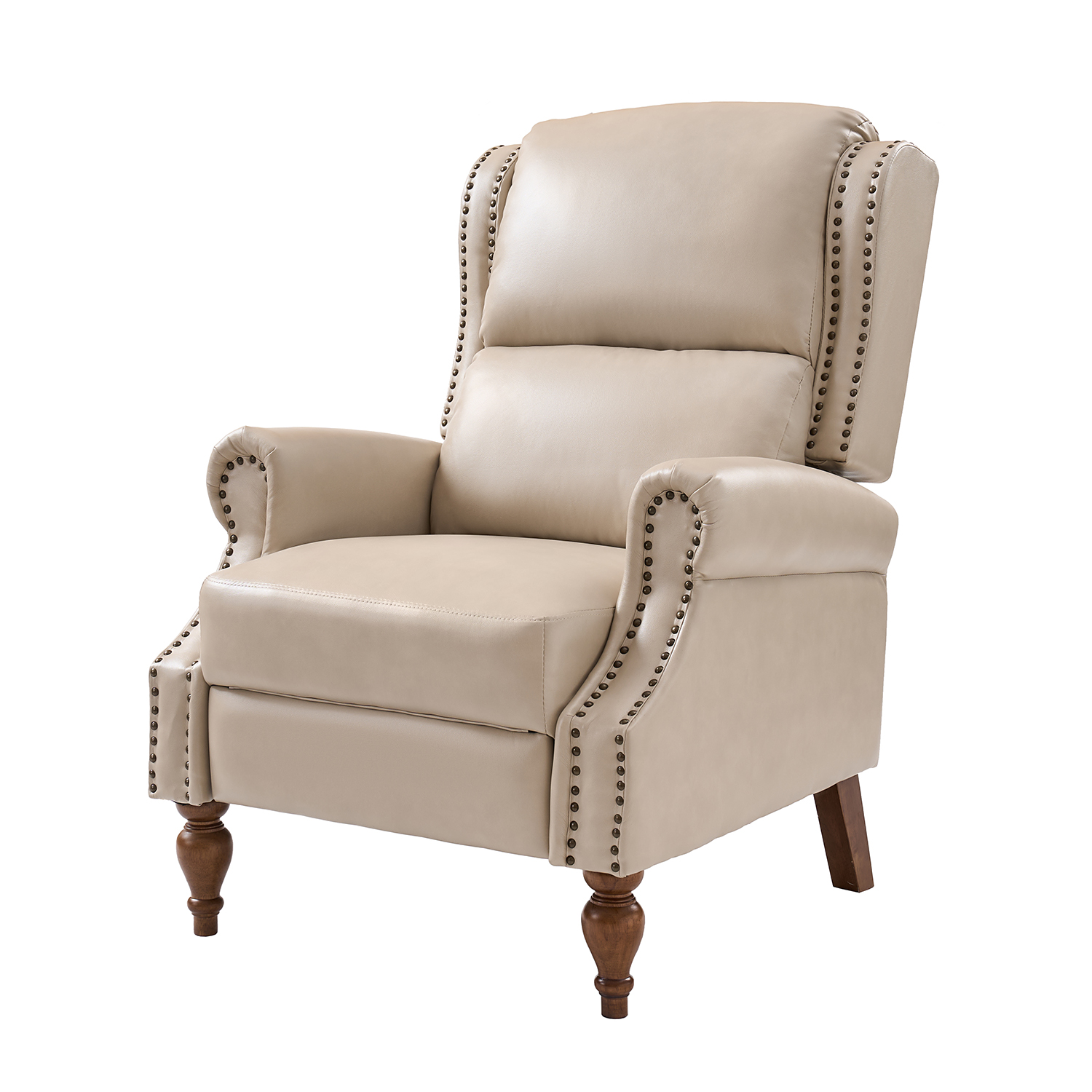 Rosalie Beige Vegan Leather Nailhead Trim Roll Arm Recliner 2 Rosalie Beige Vegan Leather Nailhead Trim Roll Arm Recliner - Image 2