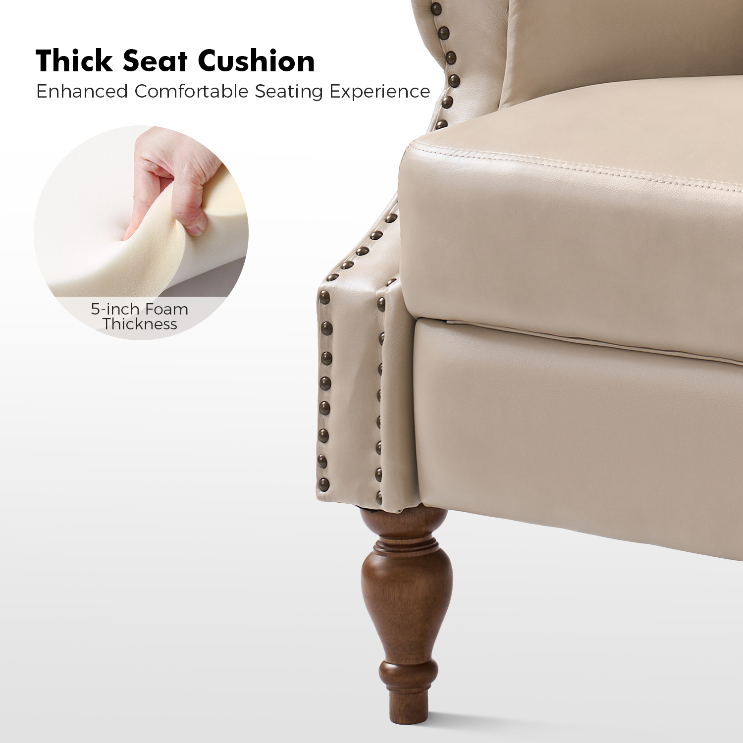 Rosalie Beige Vegan Leather Nailhead Trim Roll Arm Recliner 5 Rosalie Beige Vegan Leather Nailhead Trim Roll Arm Recliner - Image 5