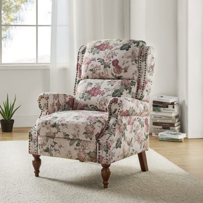 Rosalie Floral Wingback Nailhead Trim Manual Recliner