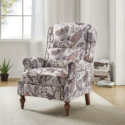 Rosalie Green Wingback Nailhead Trim Roll Arm Manual Recliner