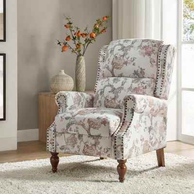 Rosalie Navy Wingback Nailhead Trim Manual Recliner