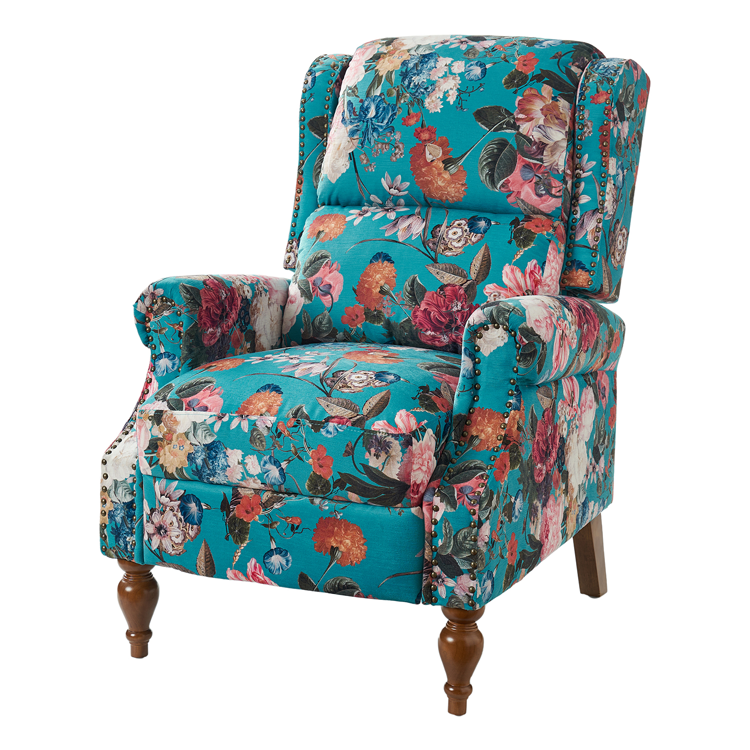Rosalie Peacock Wingback Manual Recliner Nailhead Trim Accent Chair 2 Rosalie Peacock Wingback Manual Recliner Nailhead Trim Accent Chair - Image 2