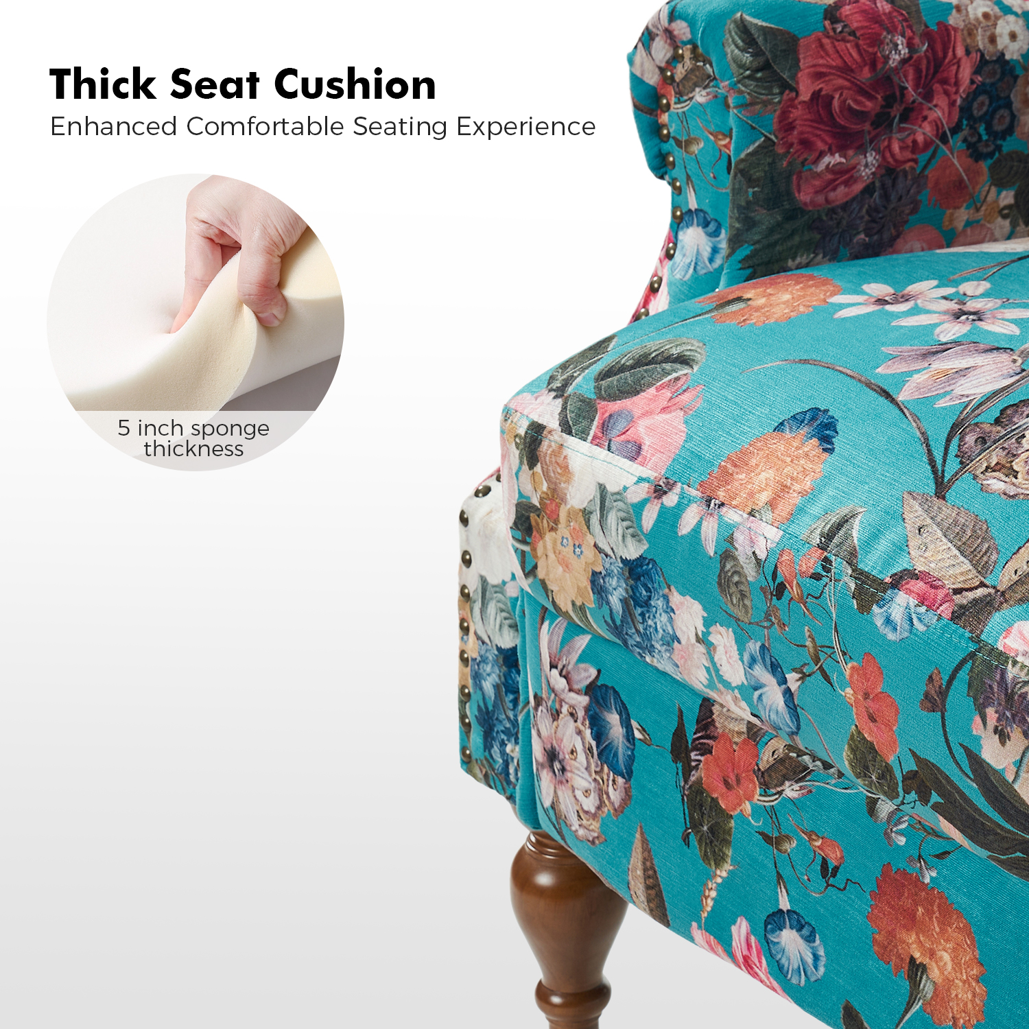 Rosalie Peacock Wingback Manual Recliner Nailhead Trim Accent Chair 5 Rosalie Peacock Wingback Manual Recliner Nailhead Trim Accent Chair - Image 5