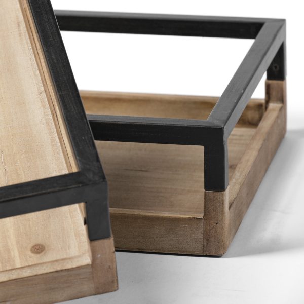 Ross Set of 2 Natural Wood W Black Metal Nesting Trays 7