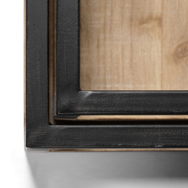 Ross Set of 2 Natural Wood W Black Metal Nesting Trays 8