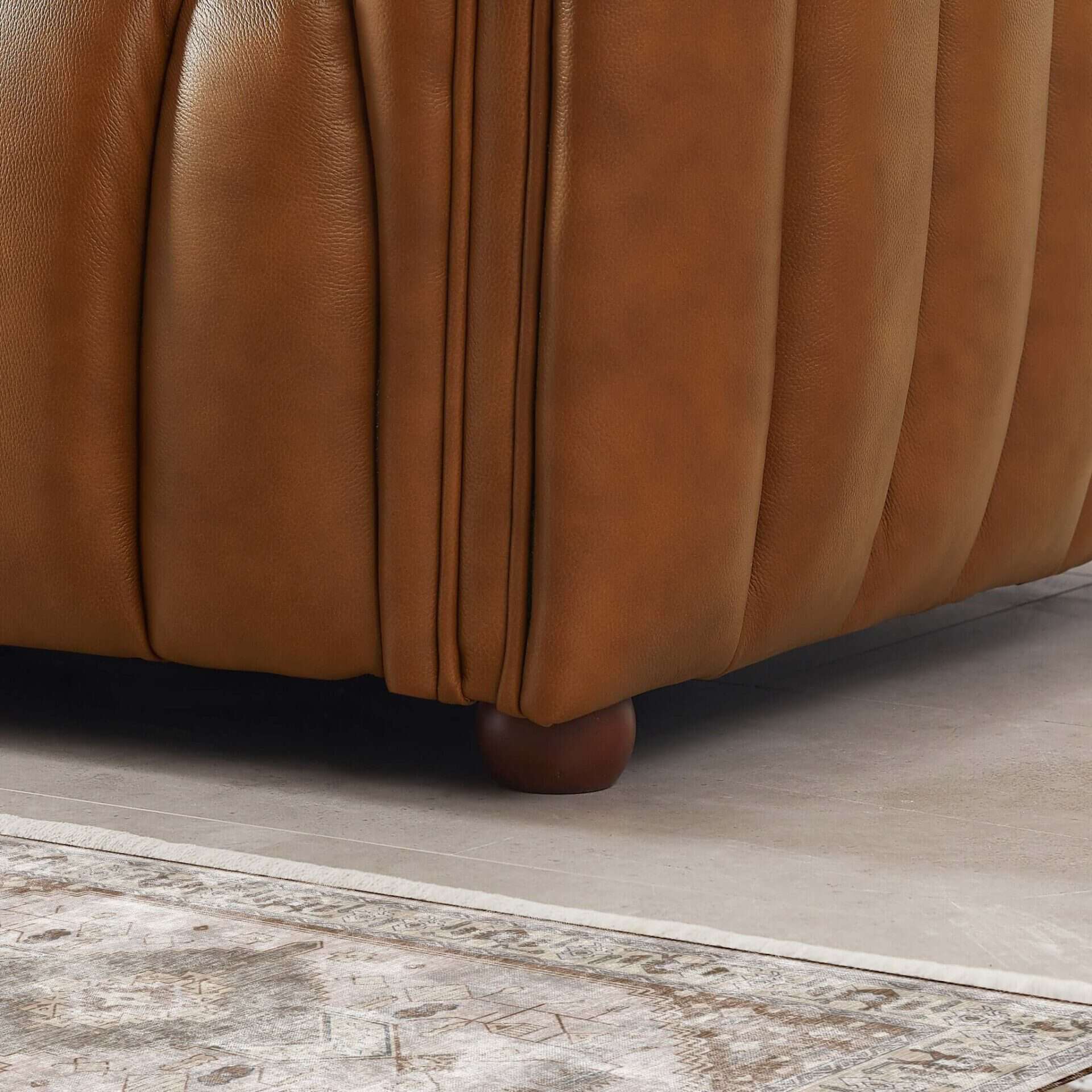 Cognac Leather Mid Century Modern Tufted Sofa with Wood Frame 2 Cognac Leather Mid Century Modern Tufted Sofa with Wood Frame - Image 2