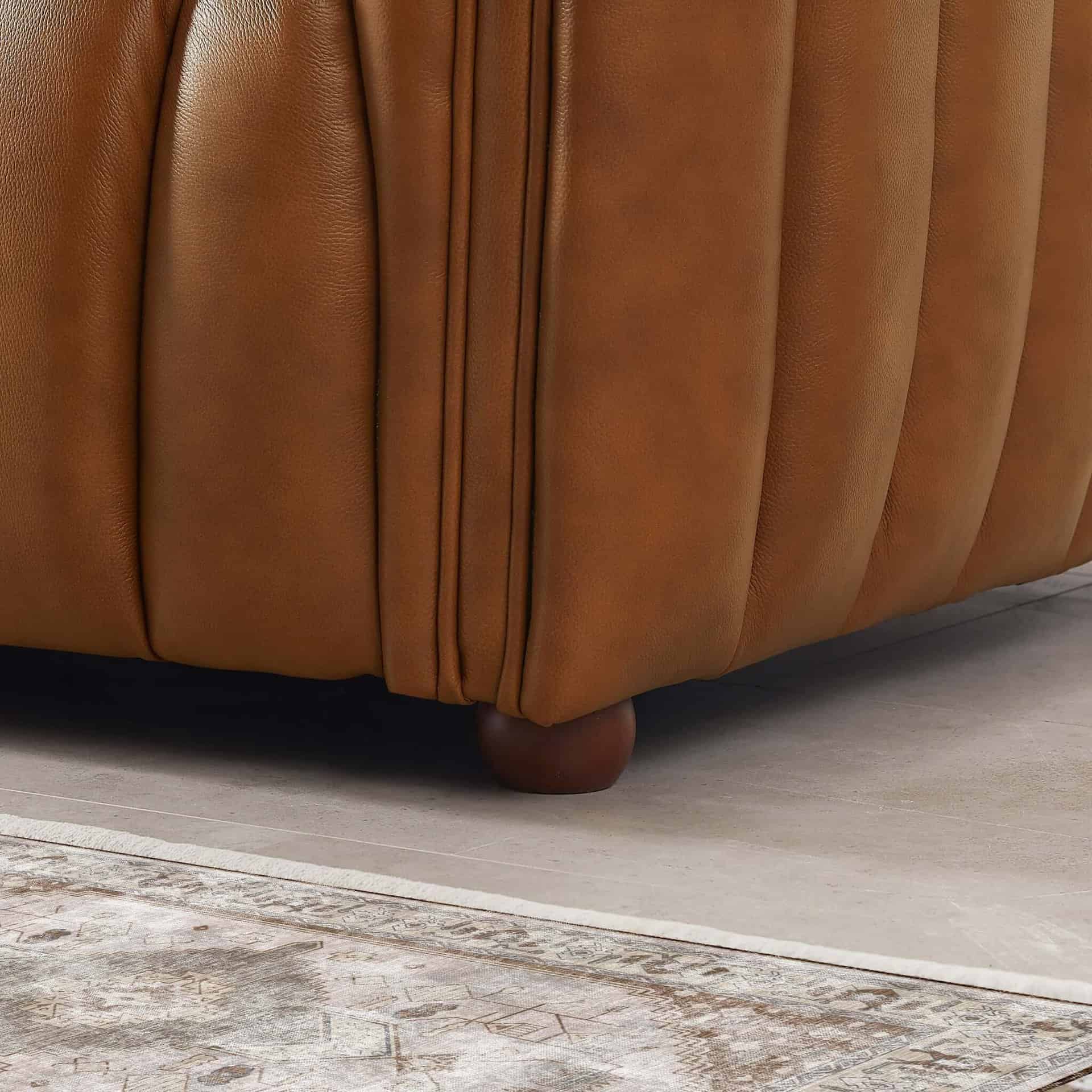Cognac Leather Mid Century Modern Tufted Sofa with Wood Frame 8 Cognac Leather Mid Century Modern Tufted Sofa with Wood Frame