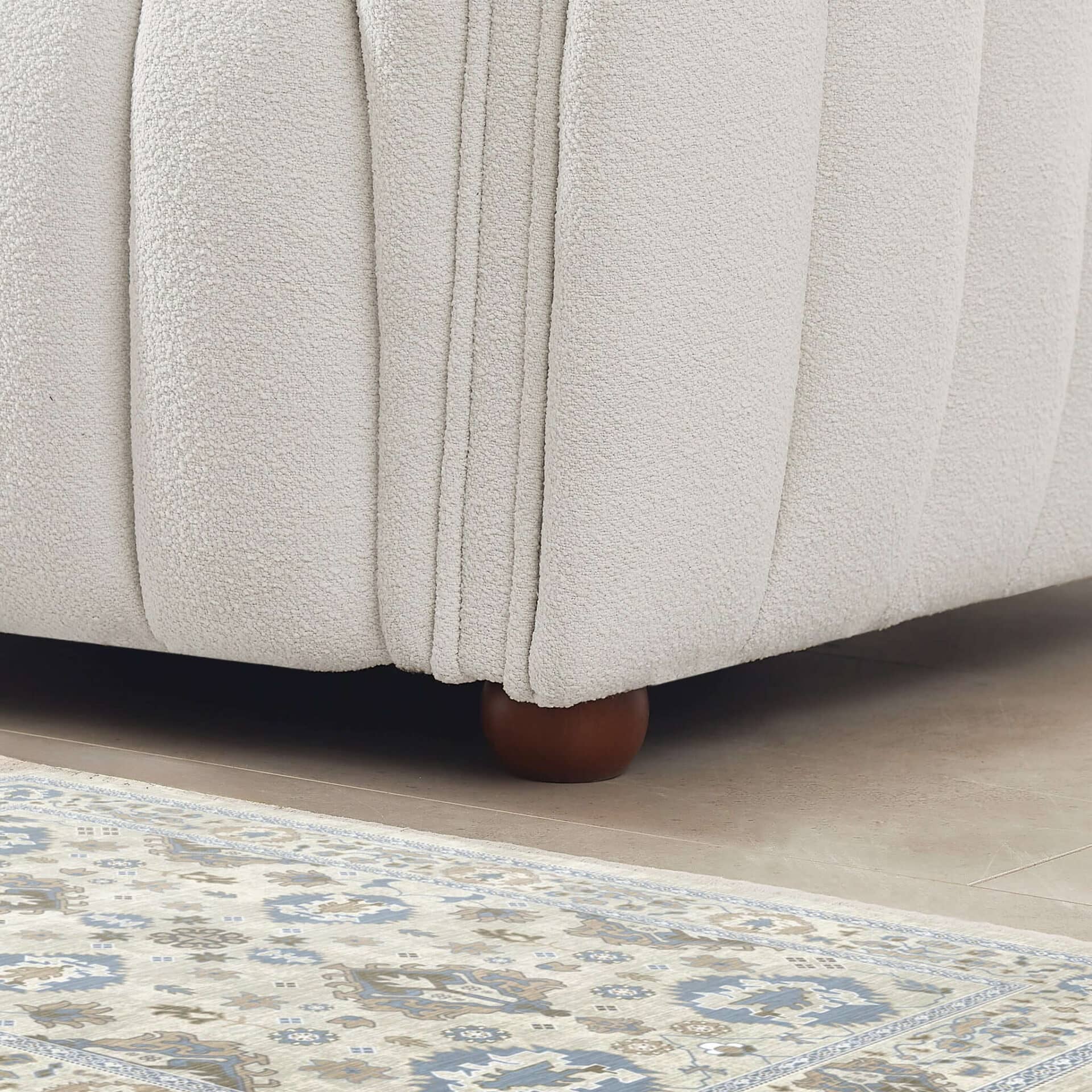 Mid Century Modern Beige Boucle Tufted Sofa 2 Mid Century Modern Beige Boucle Tufted Sofa - Image 2