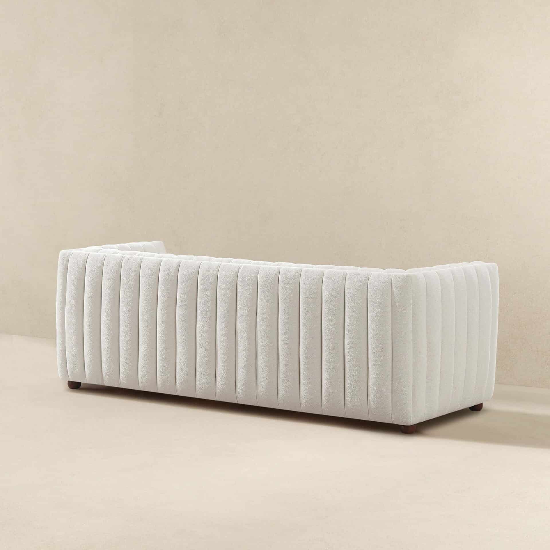 Mid Century Modern Beige Boucle Tufted Sofa 5 Mid Century Modern Beige Boucle Tufted Sofa - Image 5