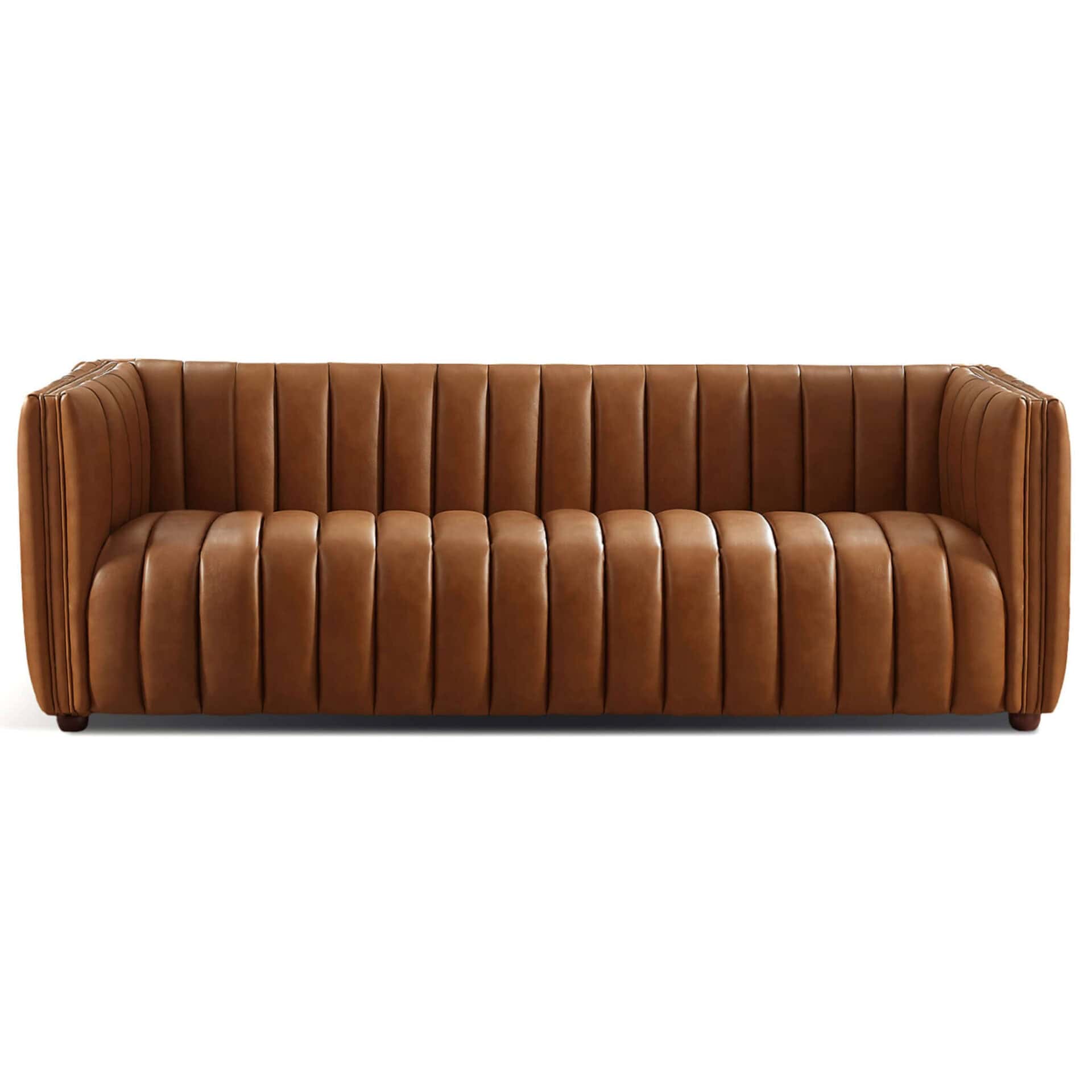 Cognac Leather Mid Century Modern Tufted Sofa with Wood Frame 6 Cognac Leather Mid Century Modern Tufted Sofa with Wood Frame - Image 6