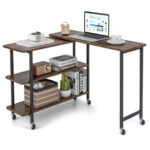 Rotating Sofa Side Table with Shelves and Lockable Casters