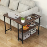 Rotating Sofa Side Table with Shelves and Lockable Casters