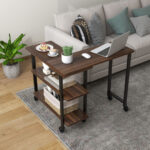 360° Rotating L-Shaped Sofa Side Table with Storage Shelves