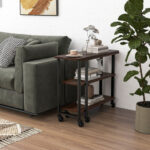360° Rotating L-Shaped Sofa Side Table with Storage Shelves