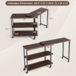 360° Rotating L-Shaped Sofa Side Table with Storage Shelves