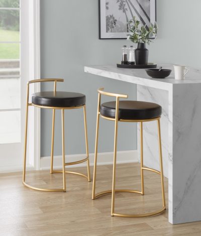 Round Fuji 26-Inch Gold and Black Contemporary Counter Stools (Set of 2)
