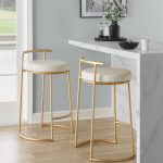 Round Fuji 26-Inch Gold and White Contemporary Counter Stools (Set of 2) 11 Round Fuji 26-Inch Gold and White Contemporary Counter Stools (Set of 2)