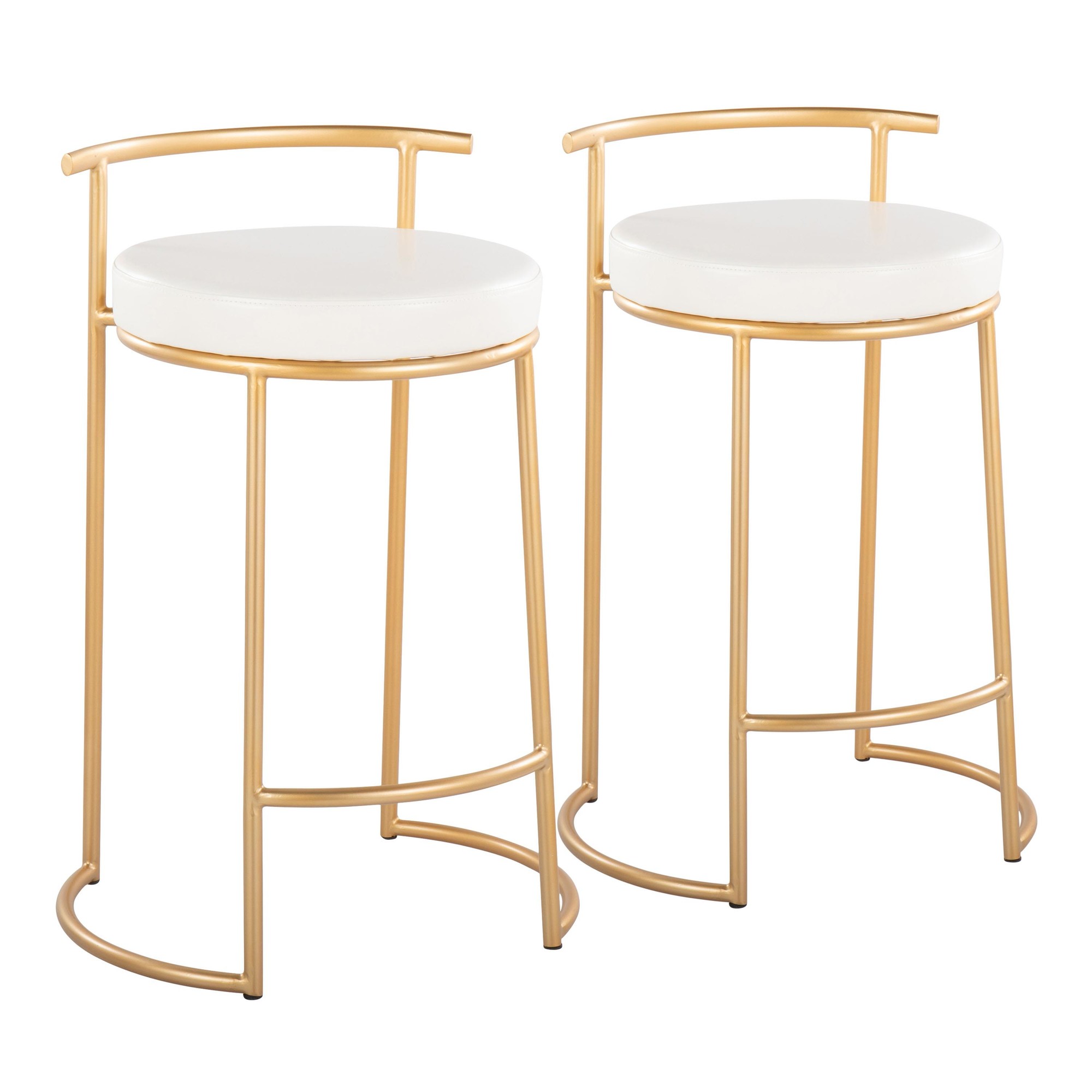 Round Fuji 26-Inch Gold and White Contemporary Counter Stools (Set of 2) 3 Round Fuji 26-Inch Gold and White Contemporary Counter Stools (Set of 2) - Image 3