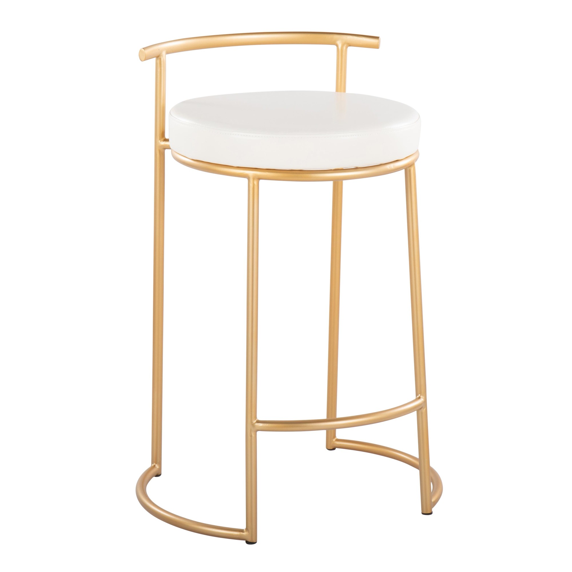 Round Fuji 26-Inch Gold and White Contemporary Counter Stools (Set of 2) 4 Round Fuji 26-Inch Gold and White Contemporary Counter Stools (Set of 2) - Image 4