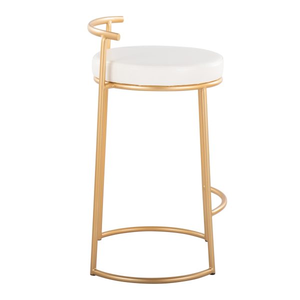 Round Fuji 26 Inch Gold and White Contemporary Counter Stools Set of 2 4