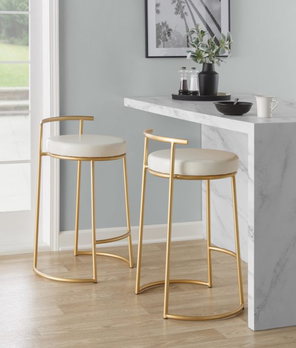 Round Fuji 26 Inch Gold and White Contemporary Counter Stools Set of 2