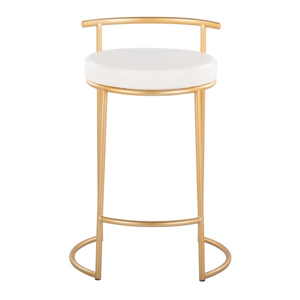 Round Fuji 26 Inch Gold and White Contemporary Counter Stools Set of 2 7