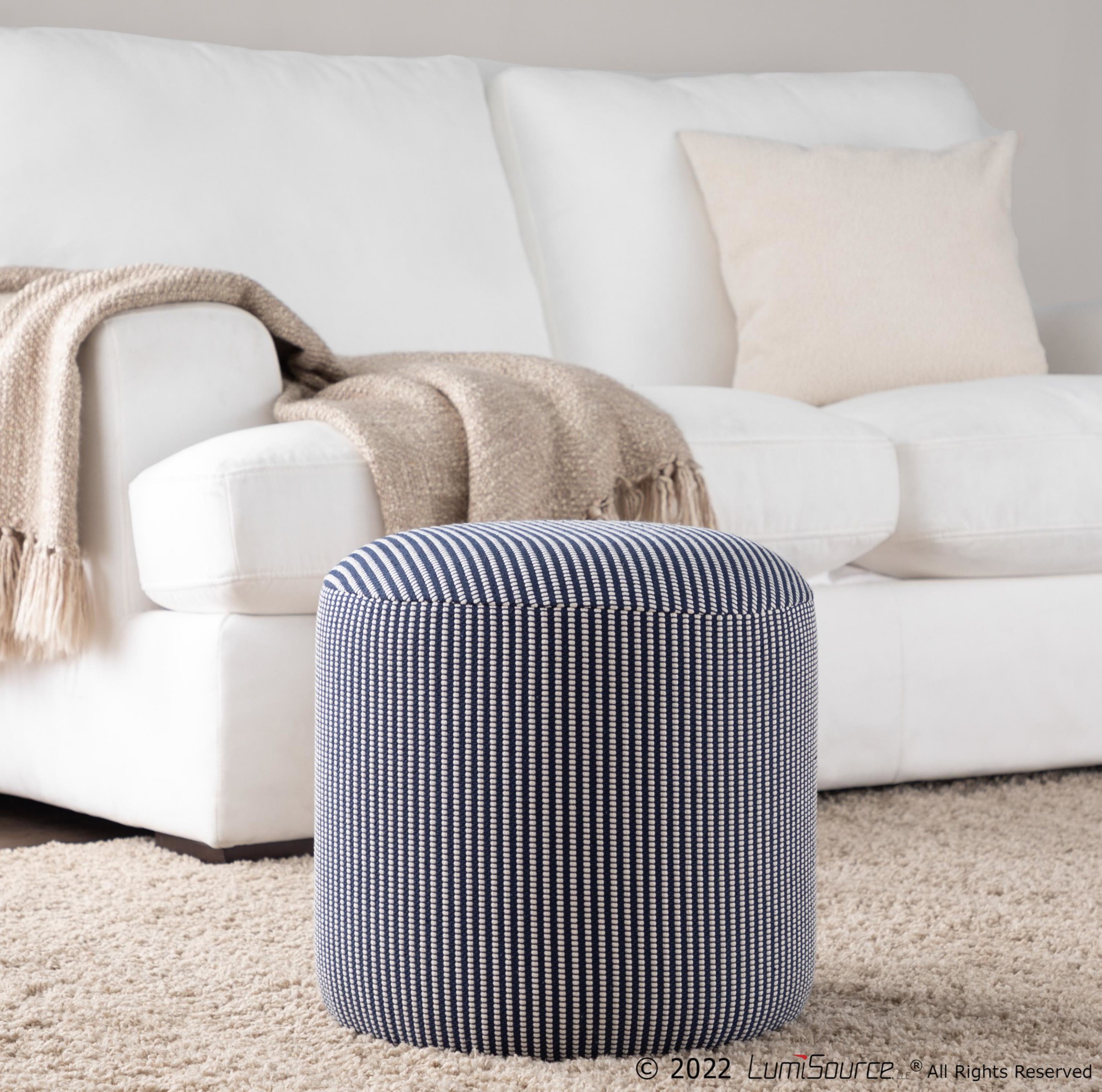 Round Knitted Blue and White Contemporary Pouf 16-Inch 2 Round Knitted Blue and White Contemporary Pouf 16-Inch - Image 2