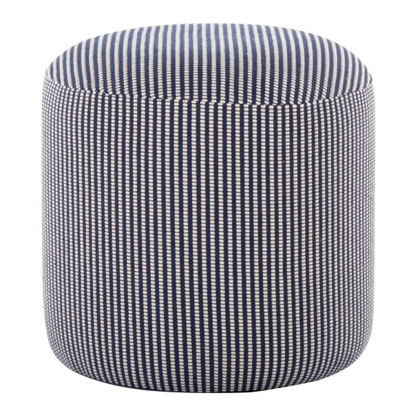 Round Knitted Blue and White Contemporary Pouf 16 Inch 2