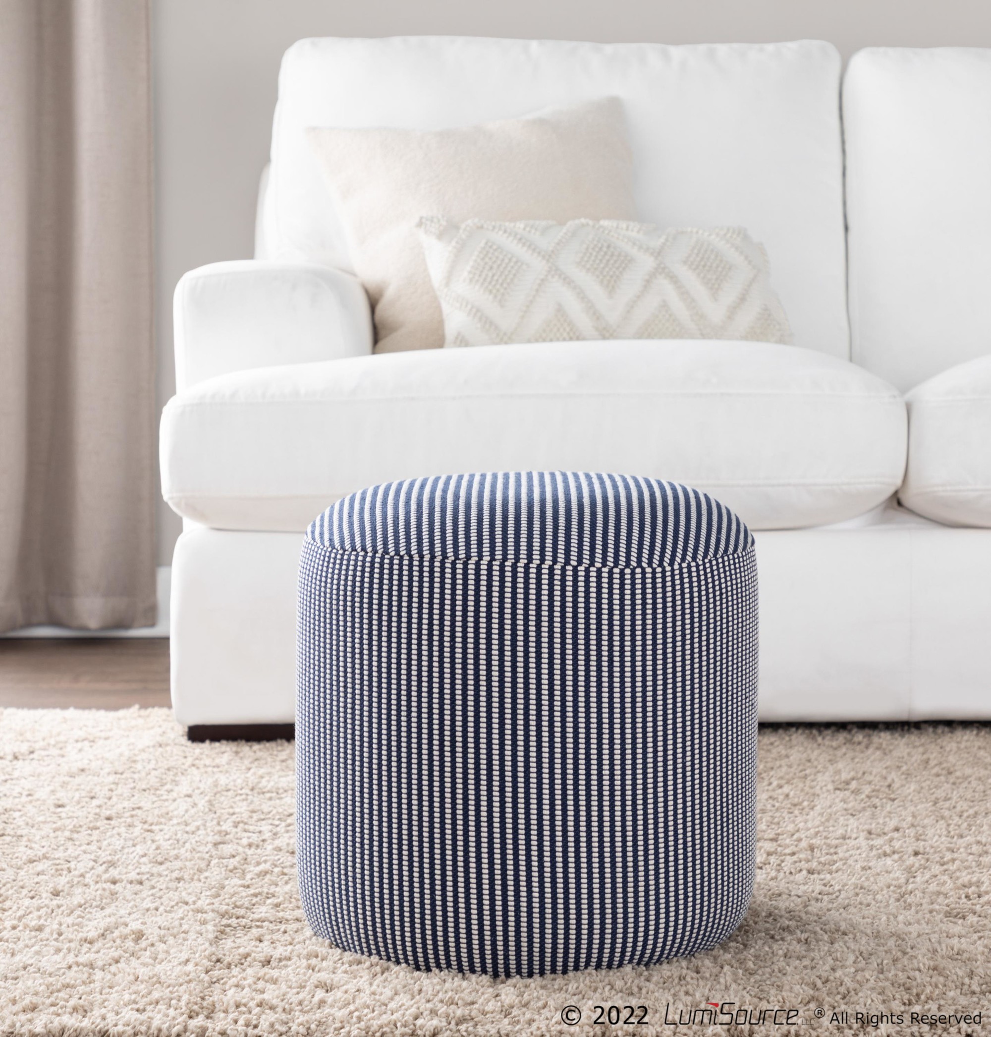 Round Knitted Blue and White Contemporary Pouf 16-Inch 1 Round Knitted Blue and White Contemporary Pouf 16-Inch